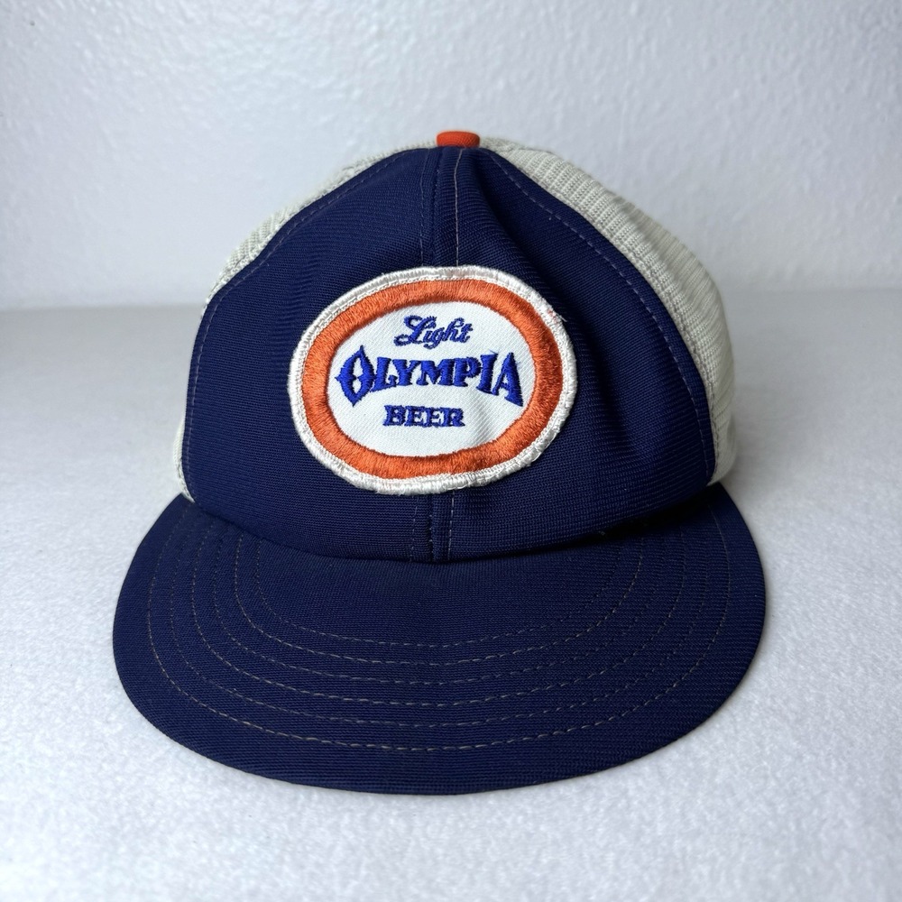 Vintage Light Olympia Beer Hat Patch SnapBack Cap Blue Mesh Back Trucker READ